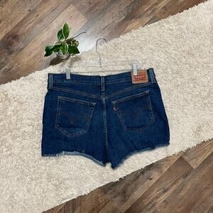 Levi's Size 34 Dark Wash Distressed Raw Frayed High-Rise Denim Shorts